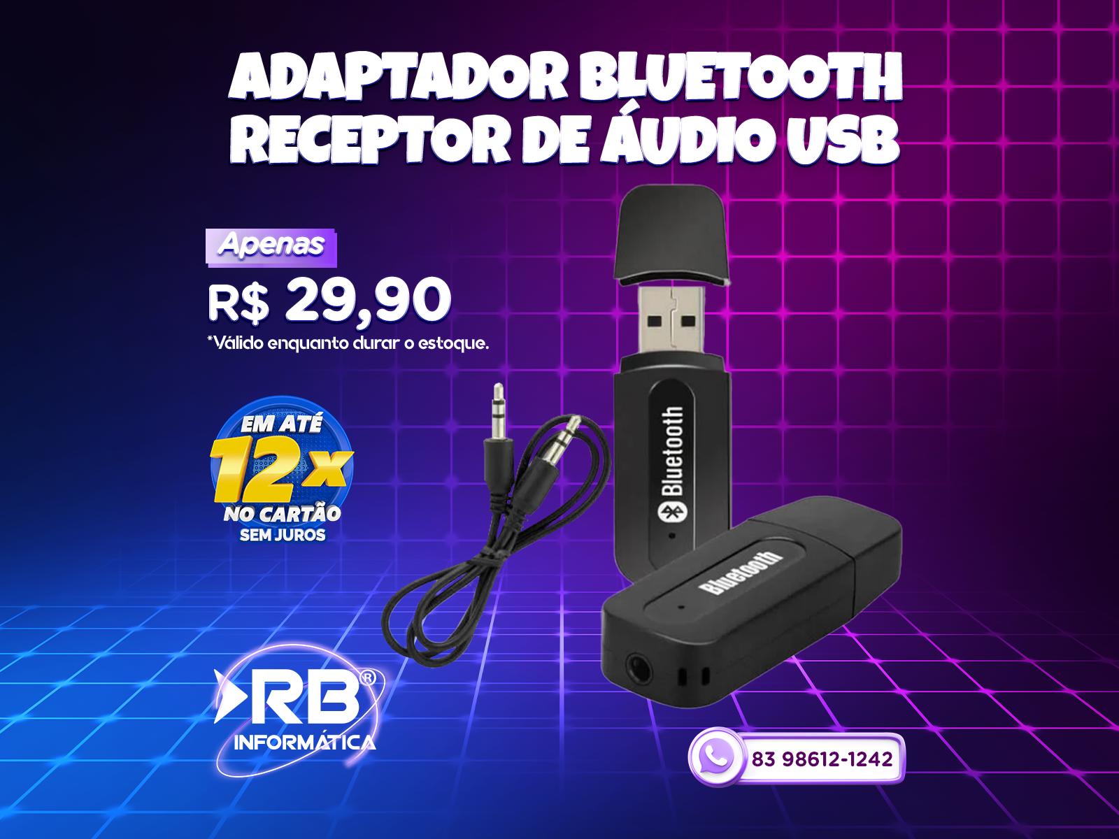 Adaptador Bluetooth Receptor de Áudio USB