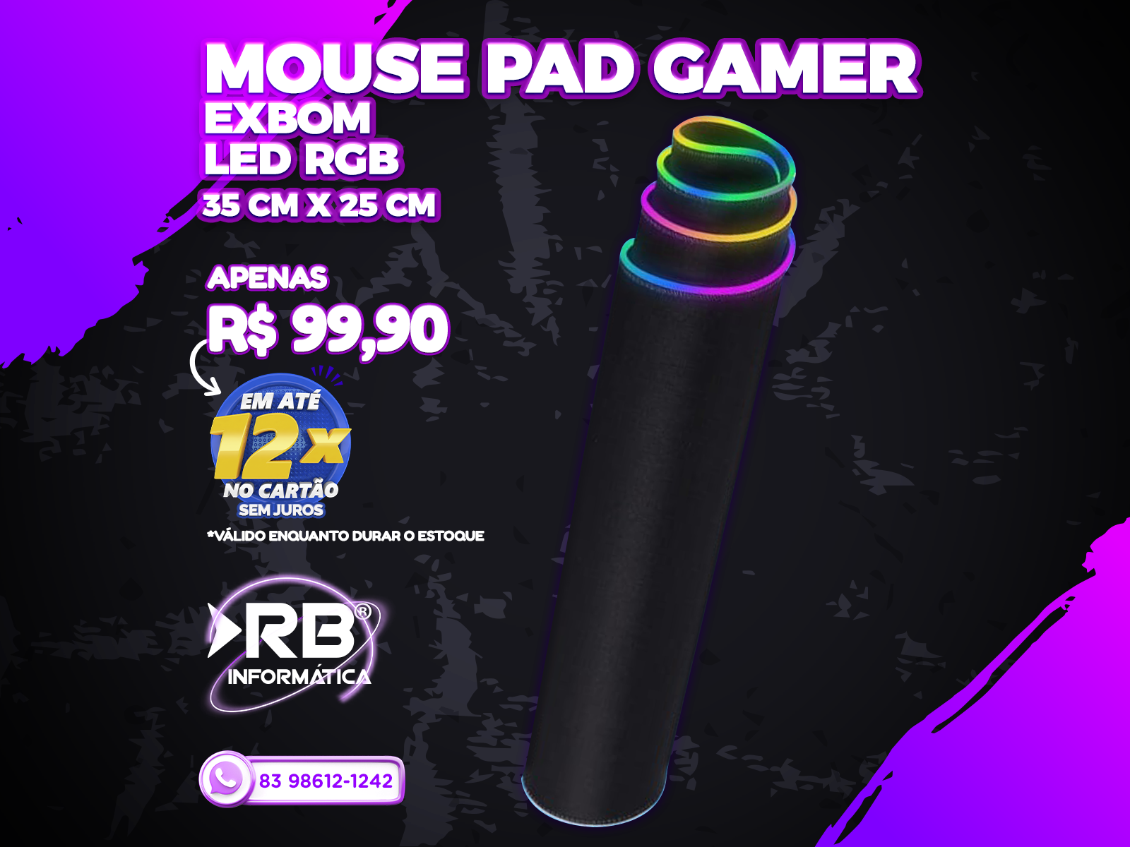 Mouse Pad Gamer EXBOM LED RGB 35CM X 25CM 