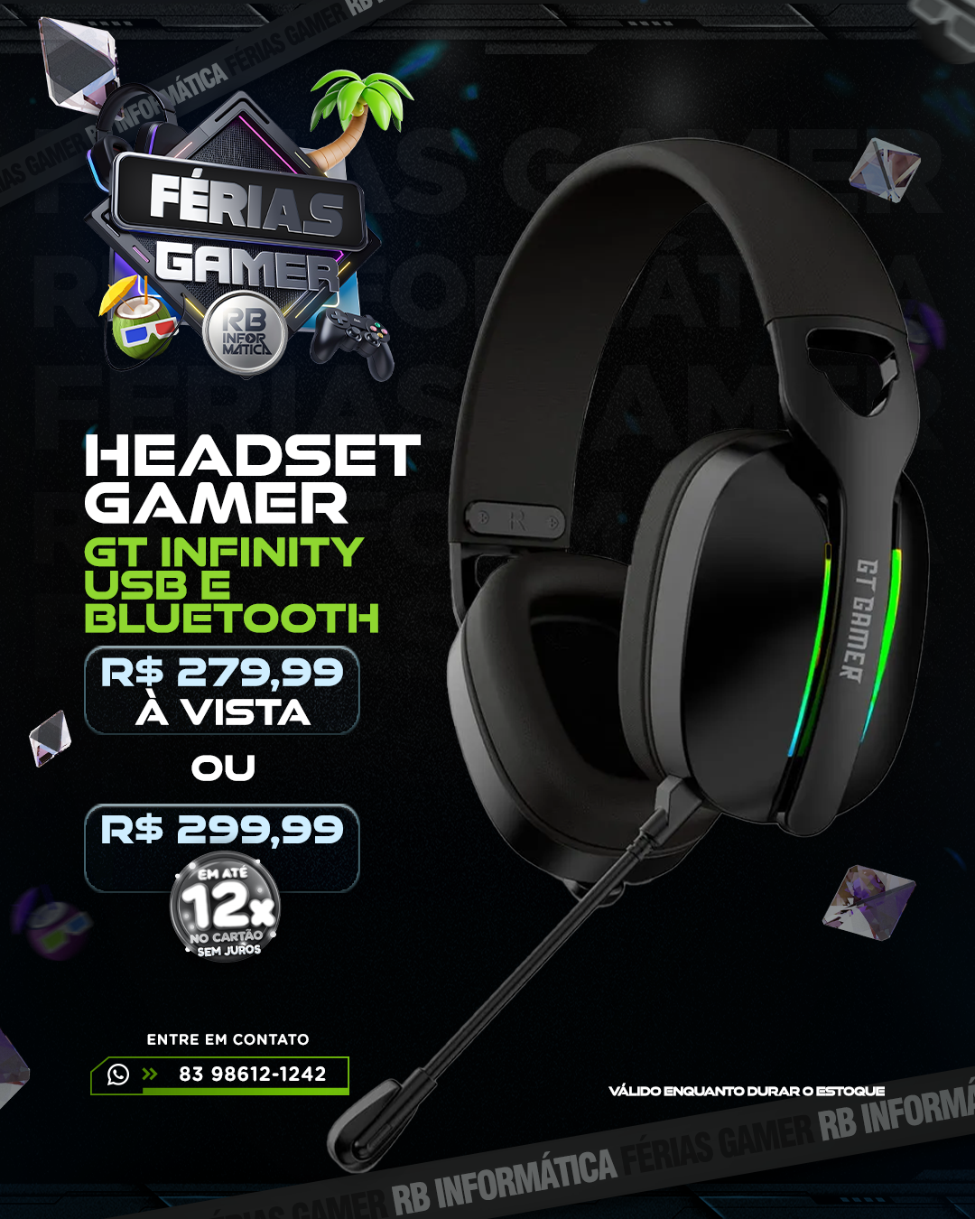 Headset Gamer GT INFINITY USB e Bluetooth