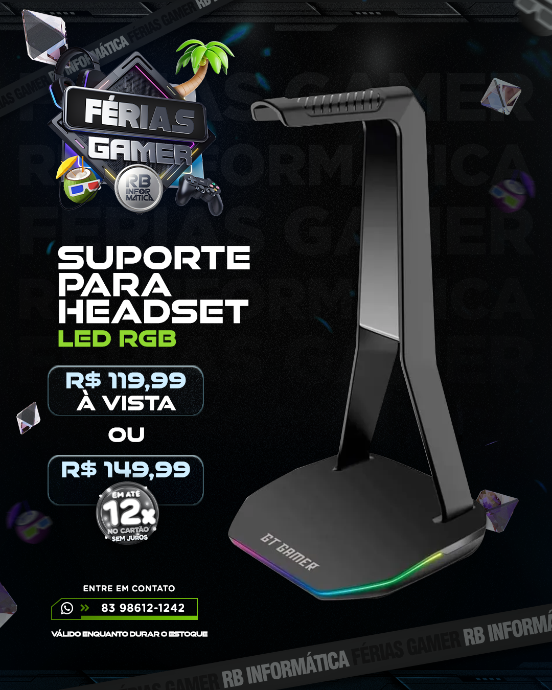 Suporte para Headset LED RGB