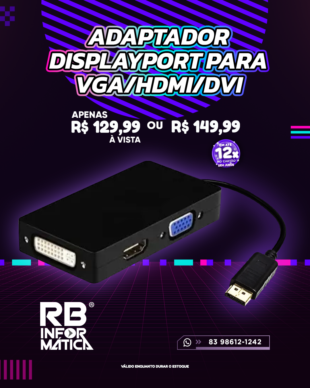 Adaptador DisplayPort para VGA/HDMI/DVI