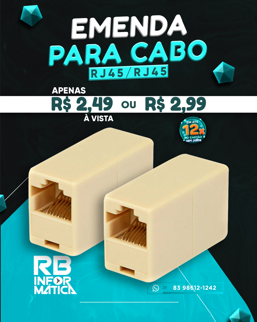 Emenda para cabo RJ45/RJ45