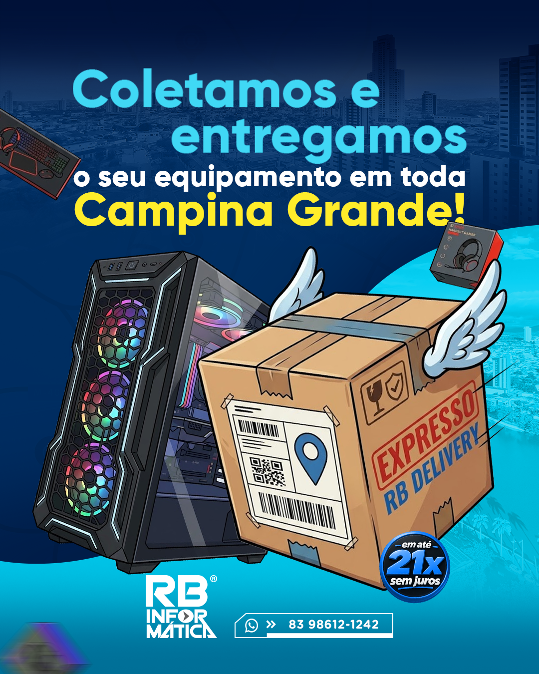 Coletamos e entregamos o seu equipamento em toda Campina Grande! Fale conosco.