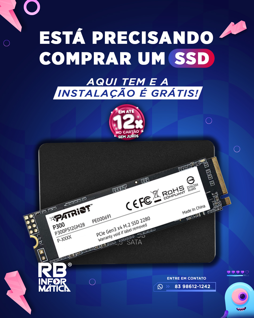 Está precisando comprar um SSD? Aqui tem e a instação é grátis!