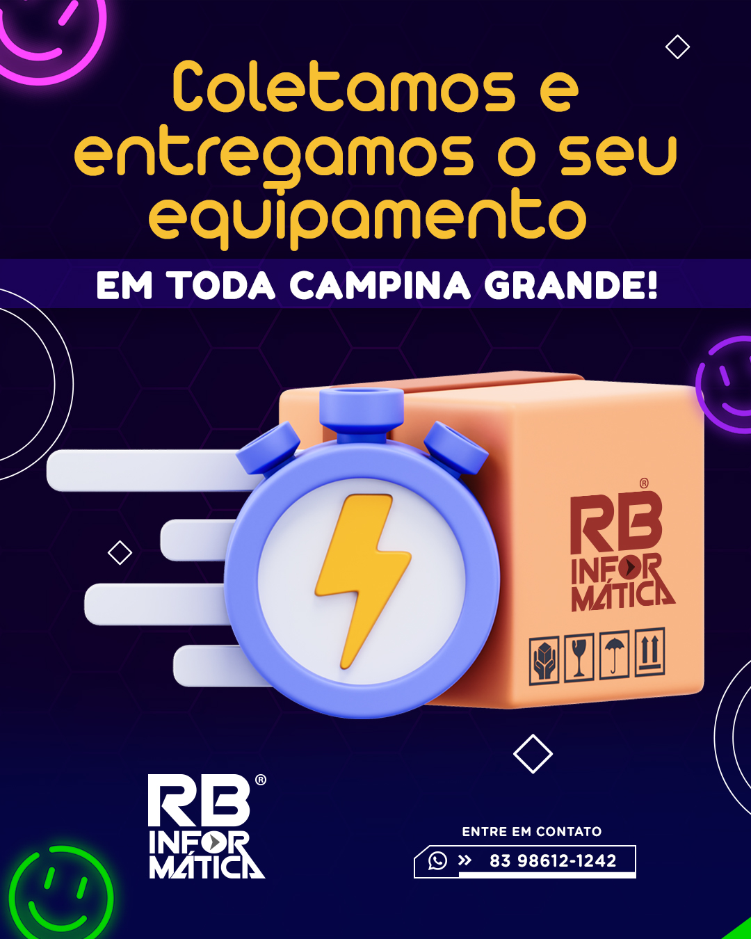 Coletamos e entregamos o seu equipamento em toda Campina Grande. Fale conosco.