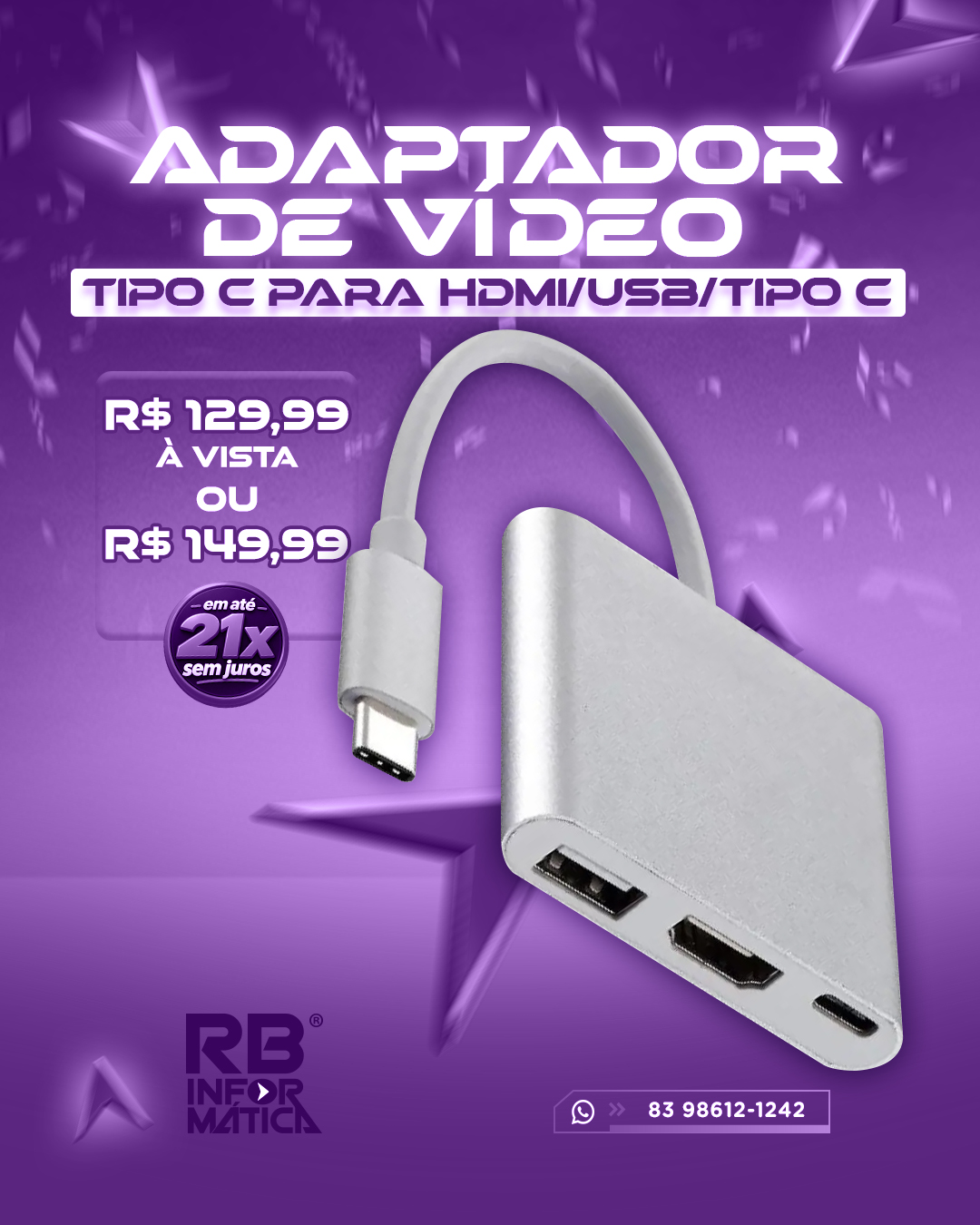 ADAPTADOR DE VÍDEO TIPO C PARA HDMI/USB/TIPO C