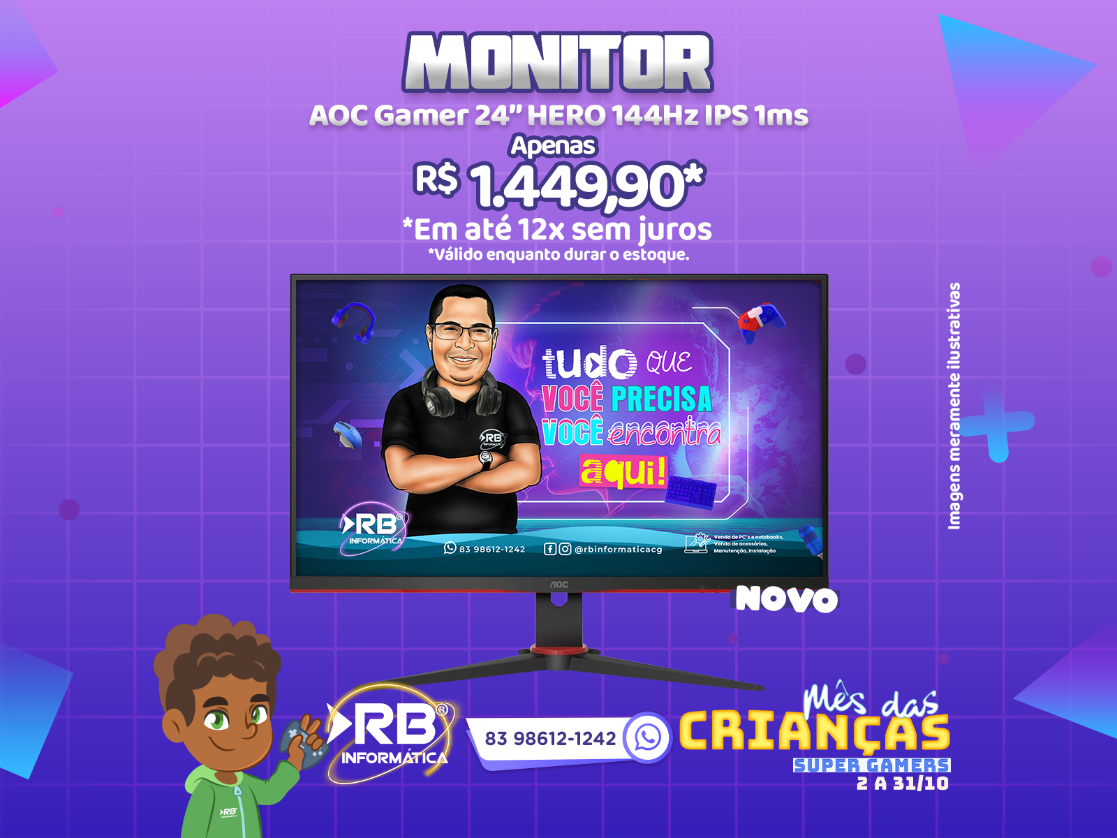 Monitor AOC Gamer 24'' HERO 144Hz IPS 1ms