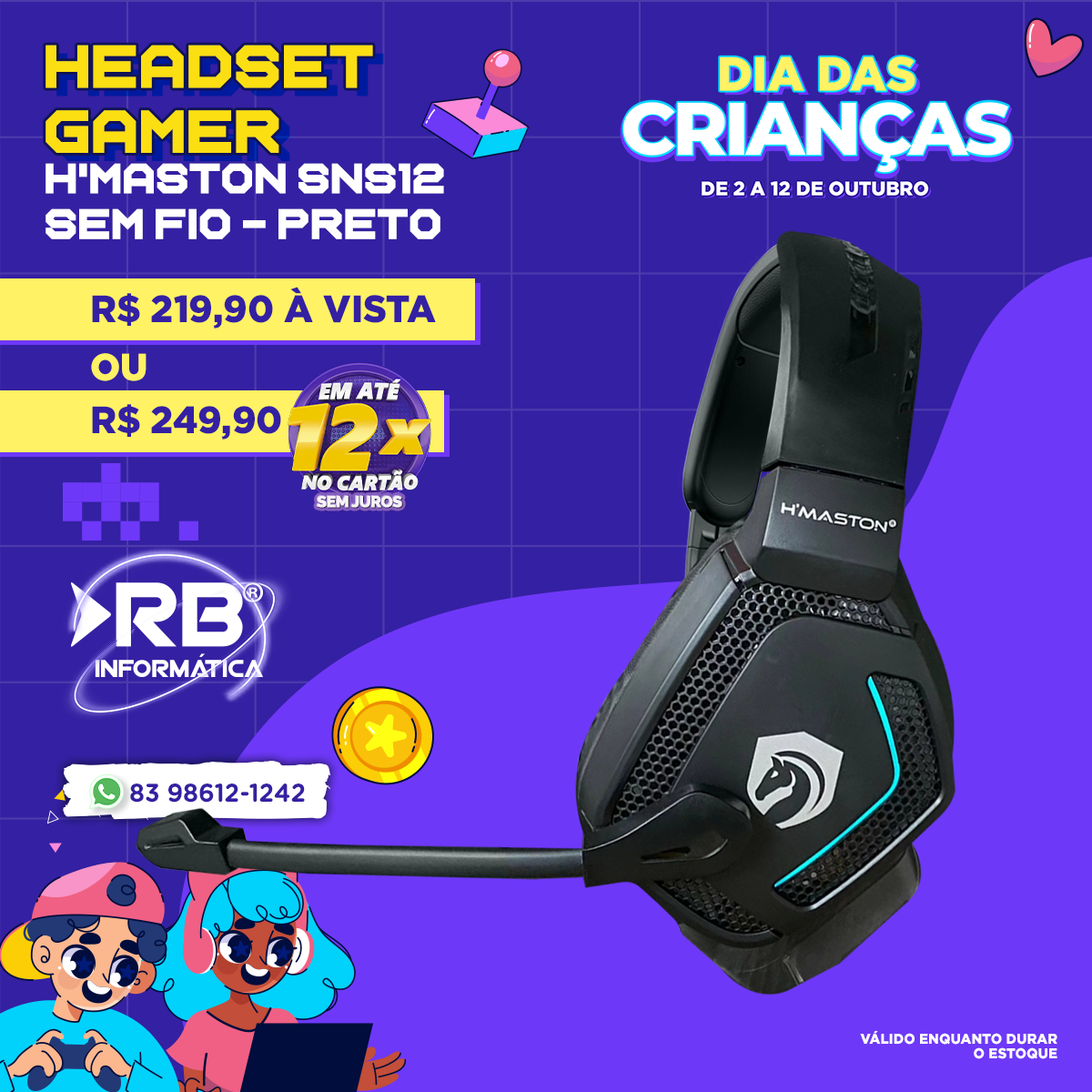 Headset GAMER H’MASTON SNS12 sem fio