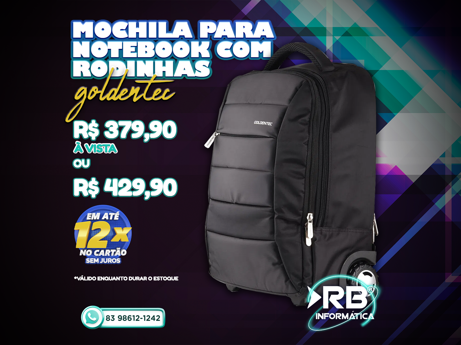 Mochila para notebook com rodinhas GOLDENTEC