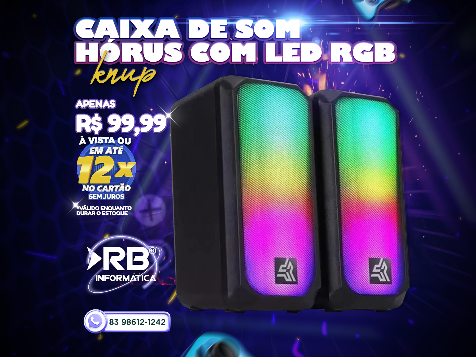 Caixa de som HÓRUS com LED RGB KNUP