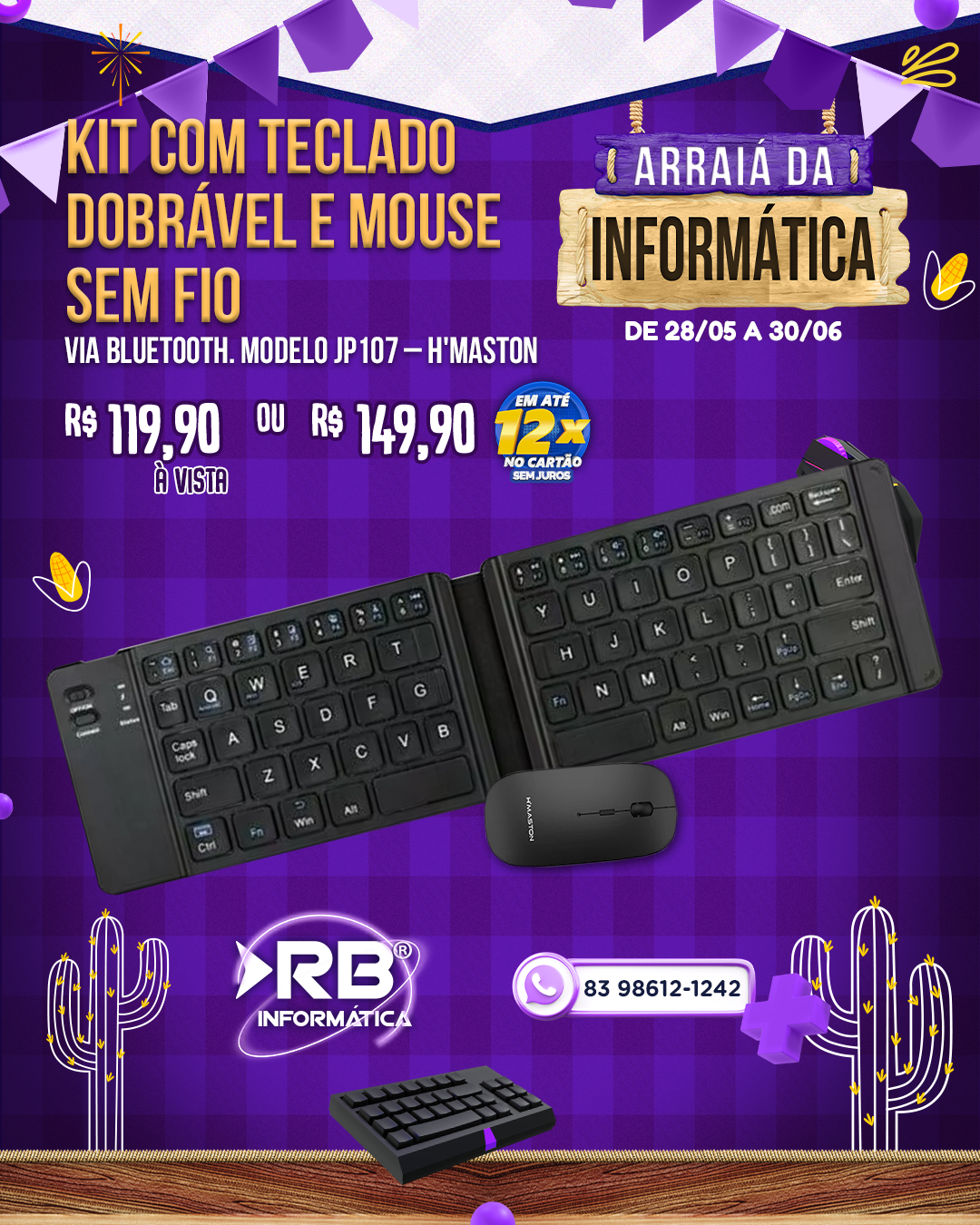 Kit Teclado dobrável e Mouse sem Fio