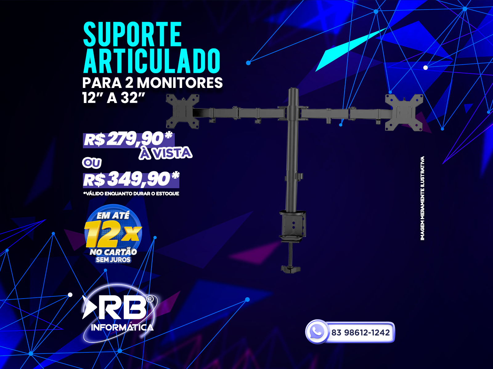 Suporte articulado para 2 monitores 12” a 32”