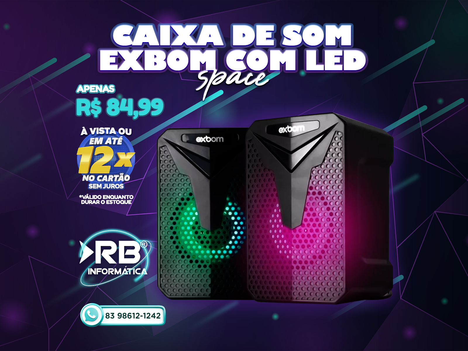 Caixa de som EXBOM com LED - Space