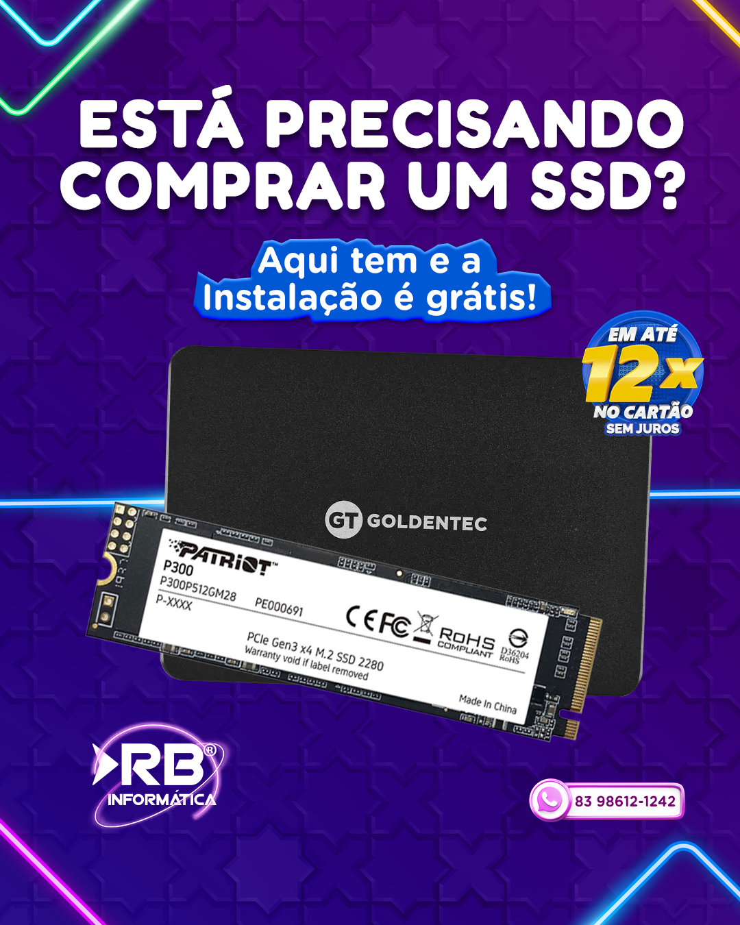 Está precisando comprar um SSD? Aqui tem e a instação é grátis!
