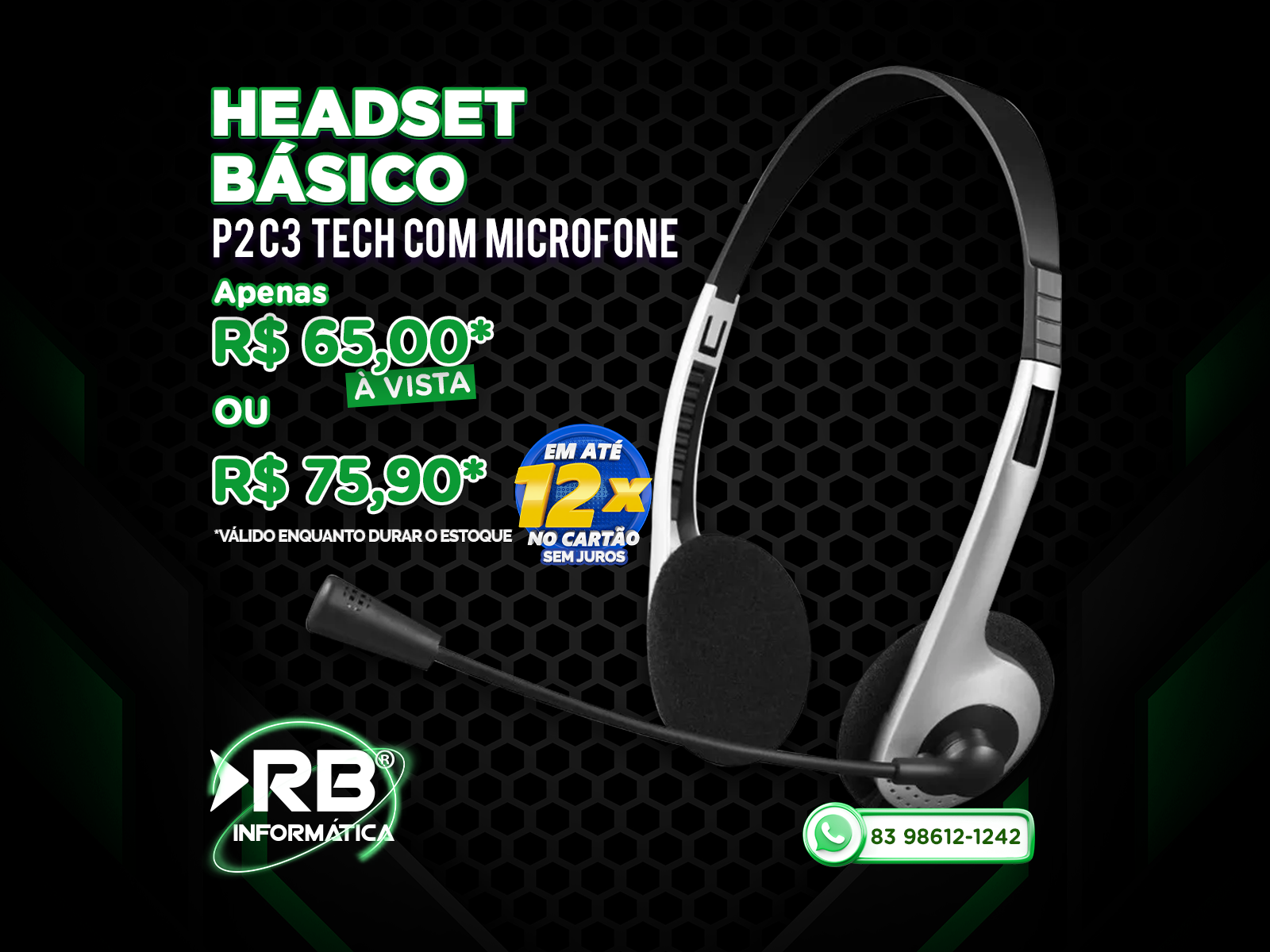 Headset básico P2 C3 TECH com microfone