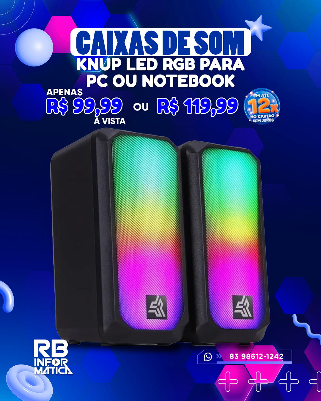 CAIXAS DE SOM KNUP LED RGB PARA PC OU NOTEBOOK