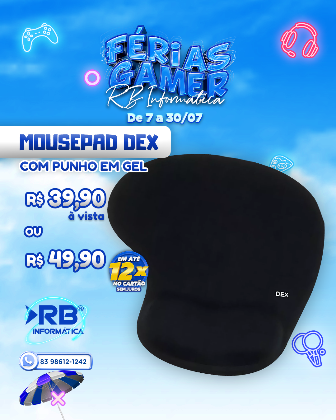 Mousepad DEX com punho em gel