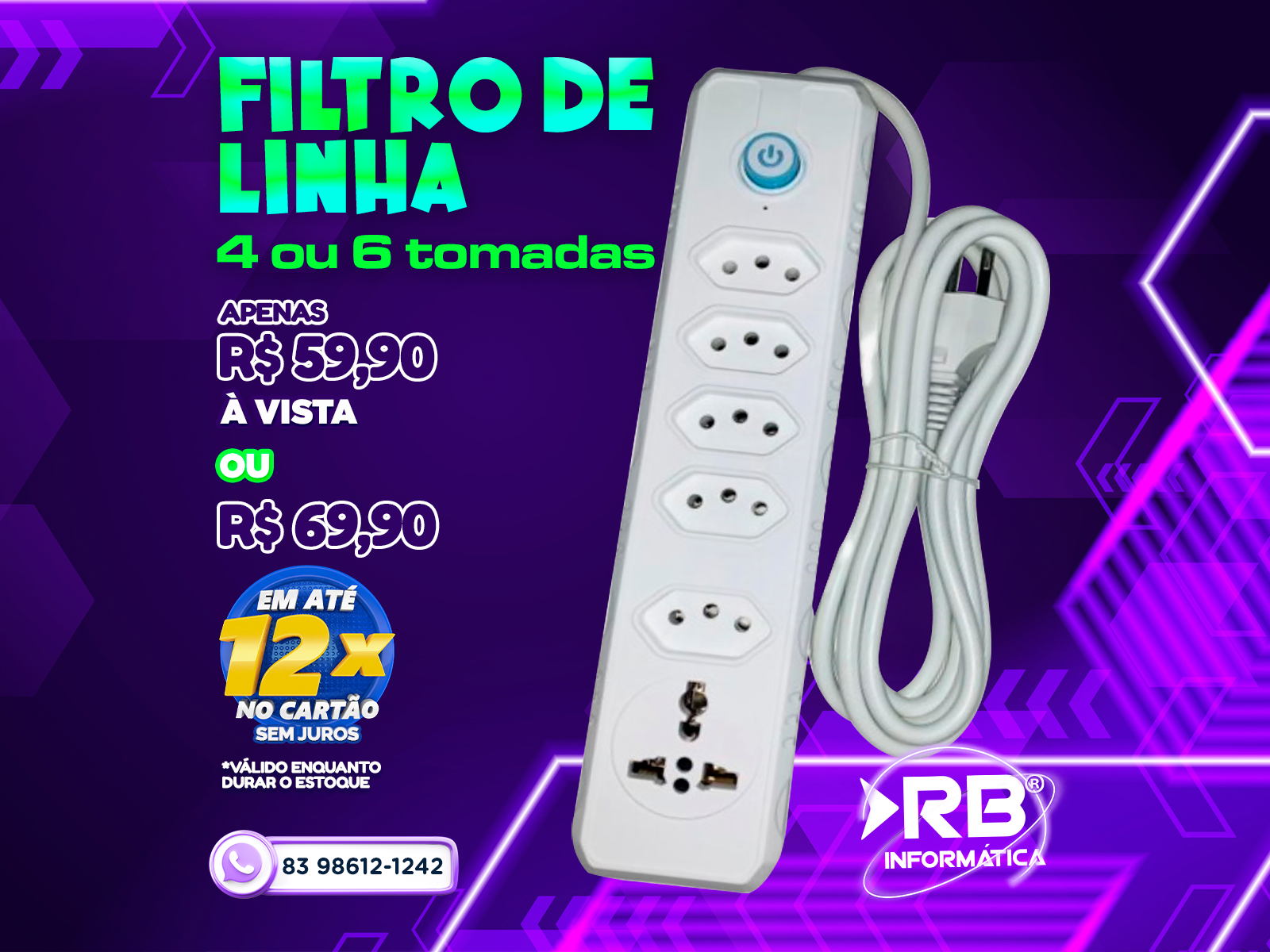 Filtro de linha 4 e 6 tomadas