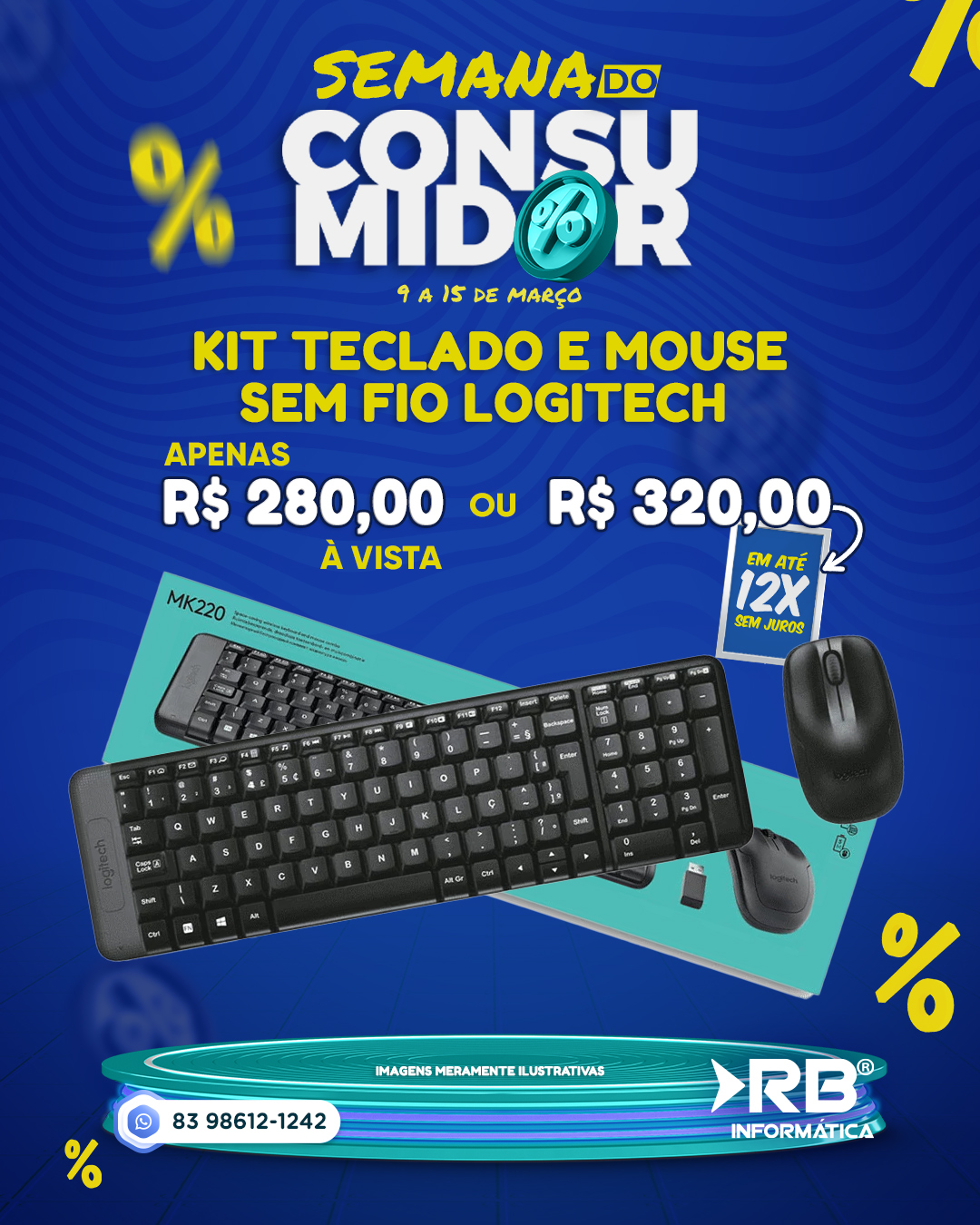 Kit Teclado e Mouse SEM FIO - LOGITECH 