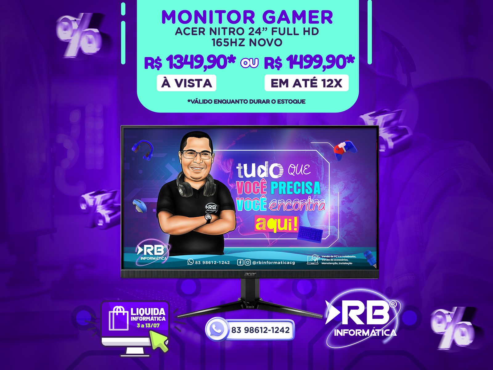 Monitor gamer ACER NITRO 24" FULL HD 165Hz