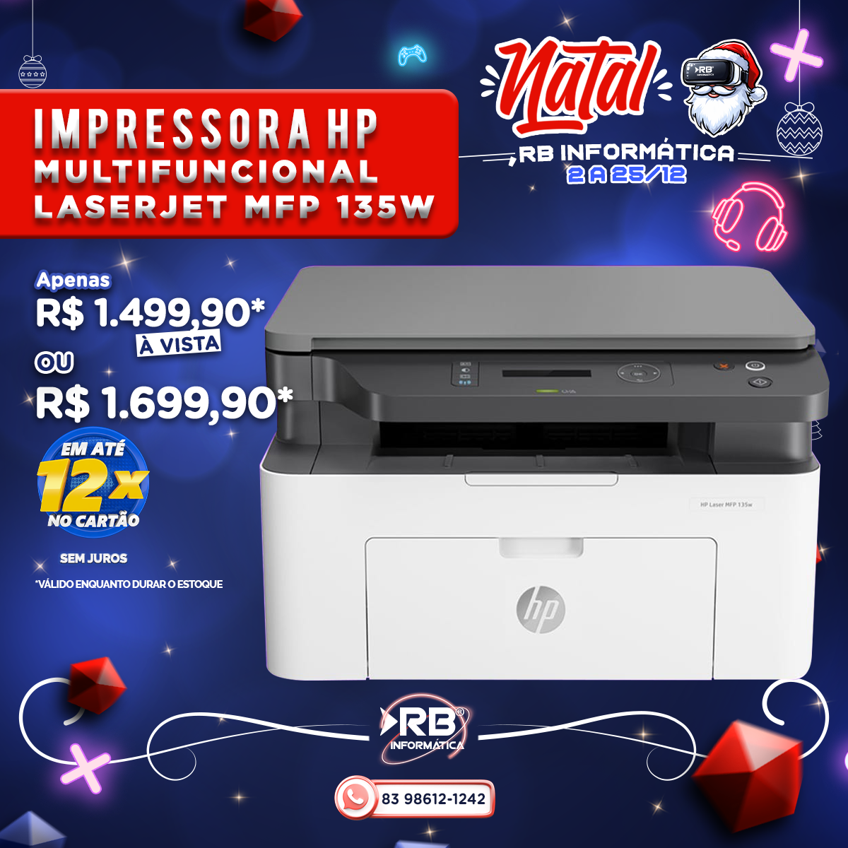 Impressora HP Multifuncional Laserjet MFP 135W