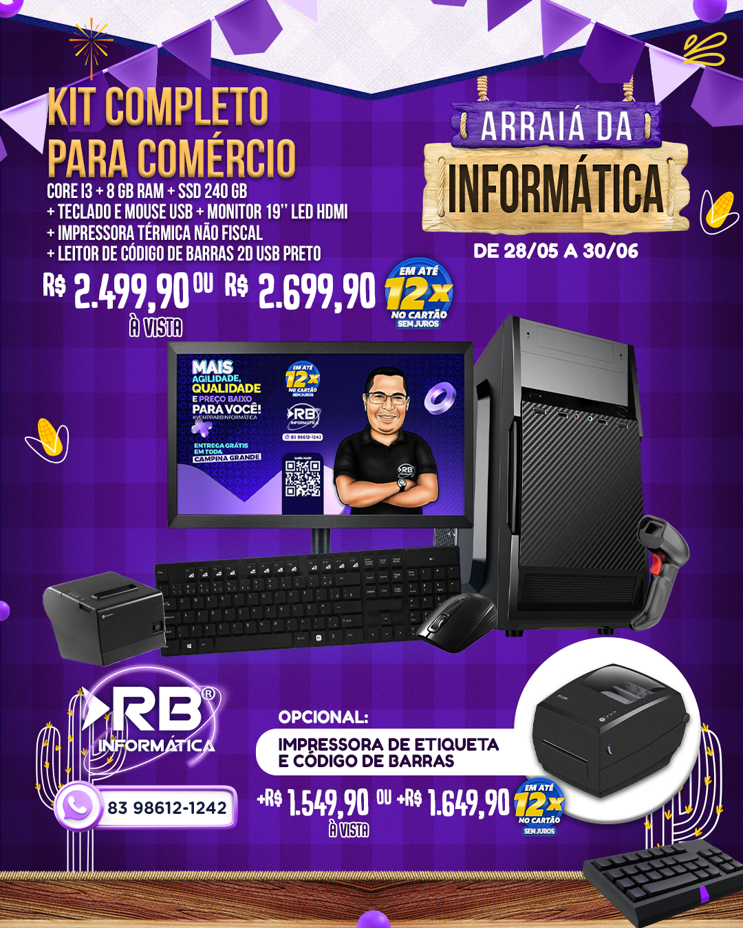 Kit Completo para Comércio - Core i3 + 8GB RAM + SSD 240GB