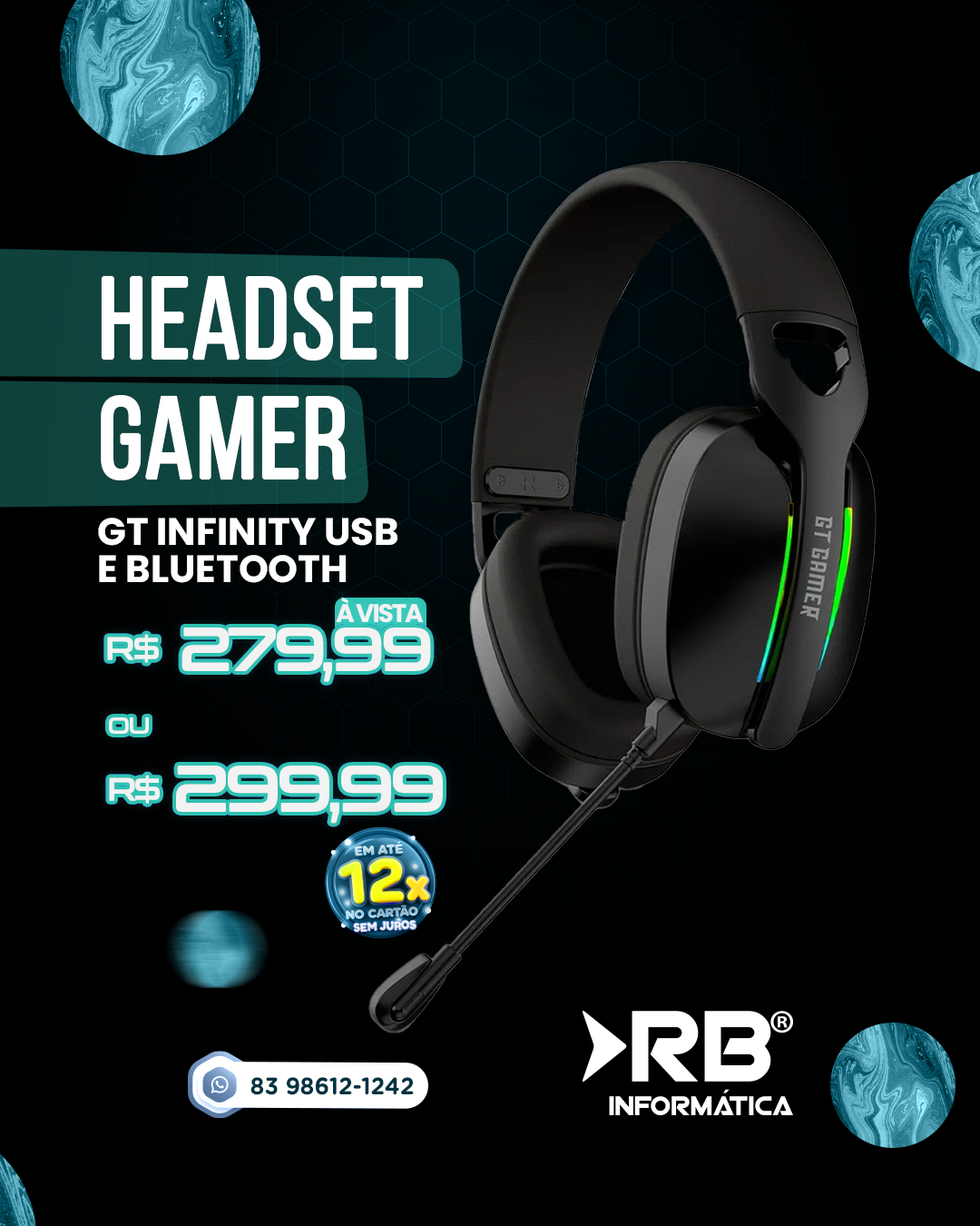 HEADSET GAMER GT INFINITY USB E BLUETOOTH