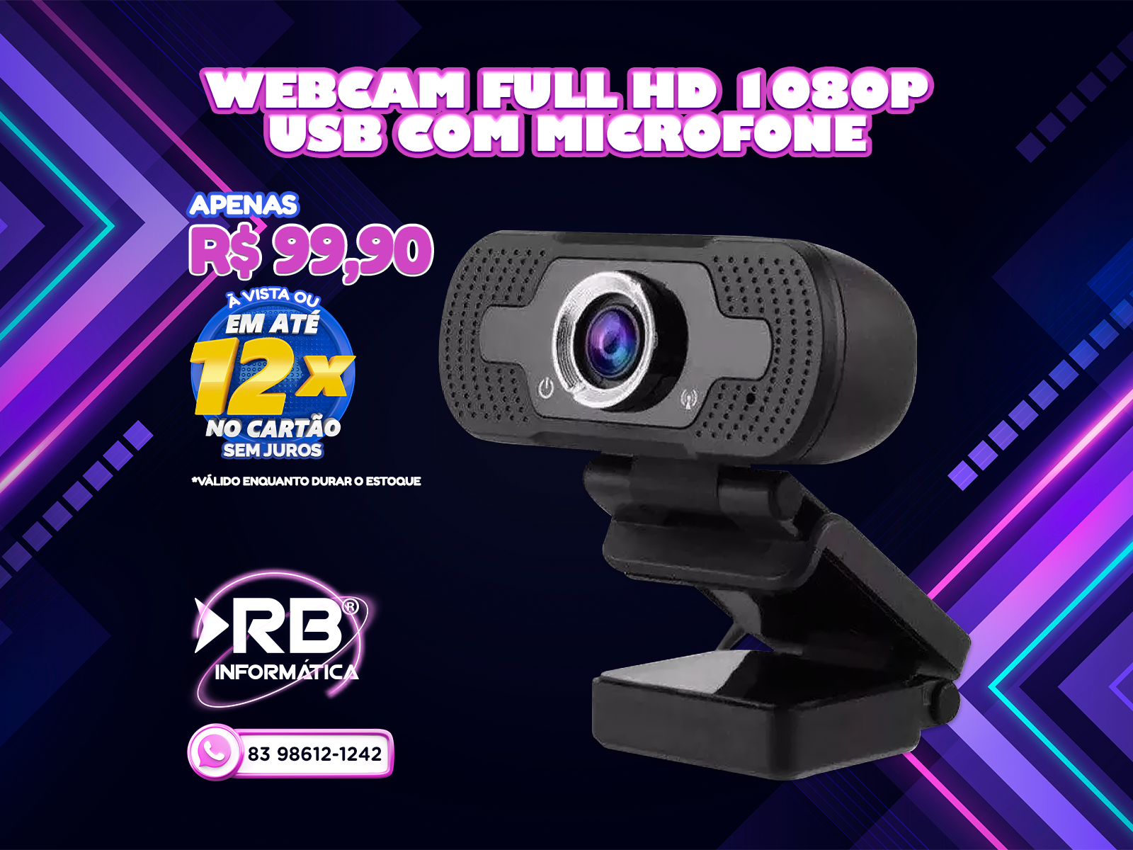 Webcam FULL HD 1080P USB com microfone