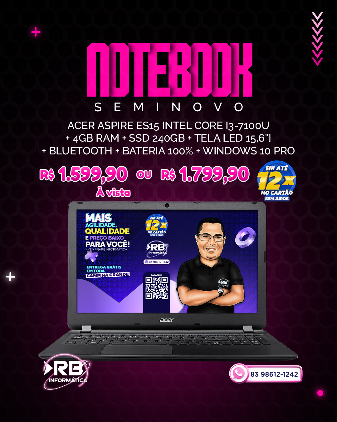 Notebook SEMINOVO Acer Aspire ES15 Intel Core I3-7100U