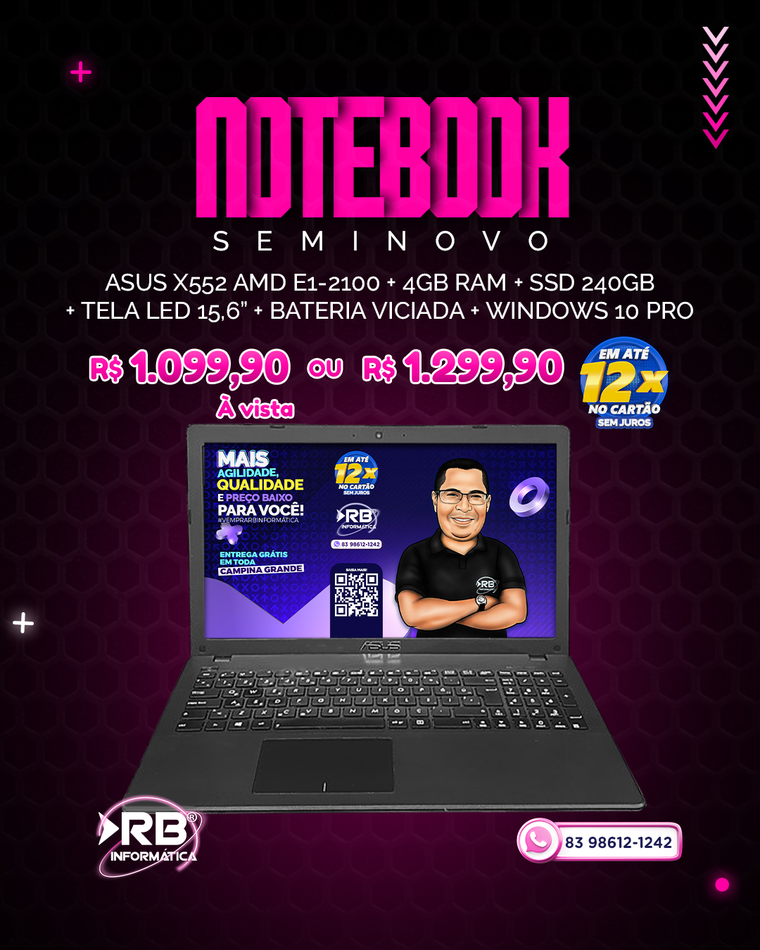 Notebook SEMINOVO Asus X552 AMD E1-2100
