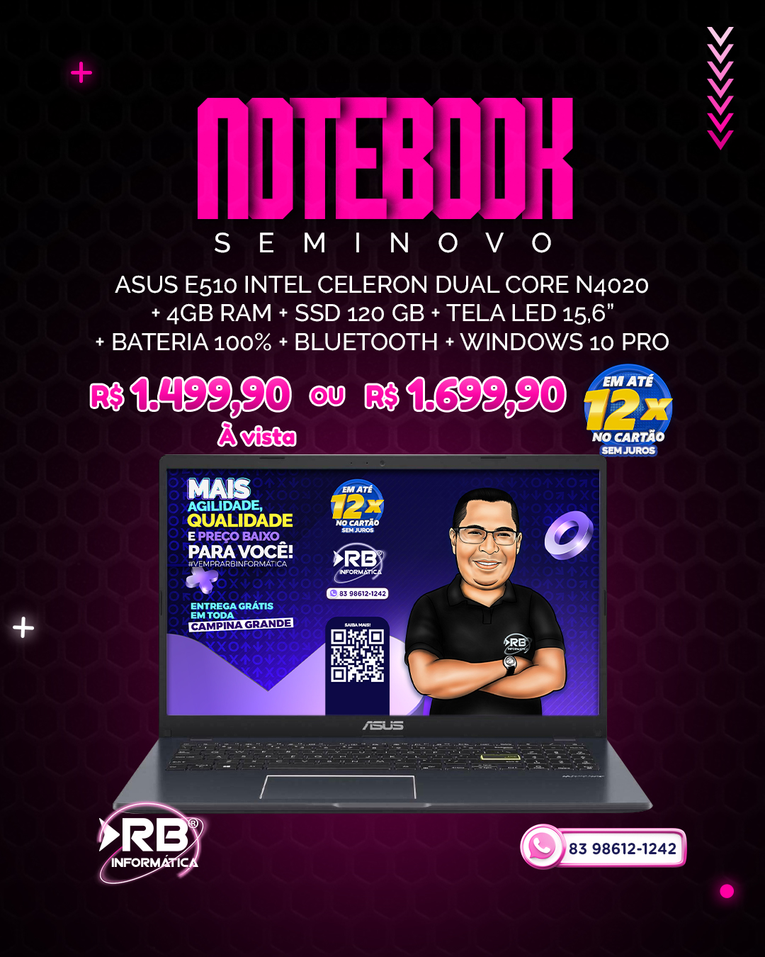 Notebook SEMINOVO Asus E510 Intel Celeron Dual Core N4020
