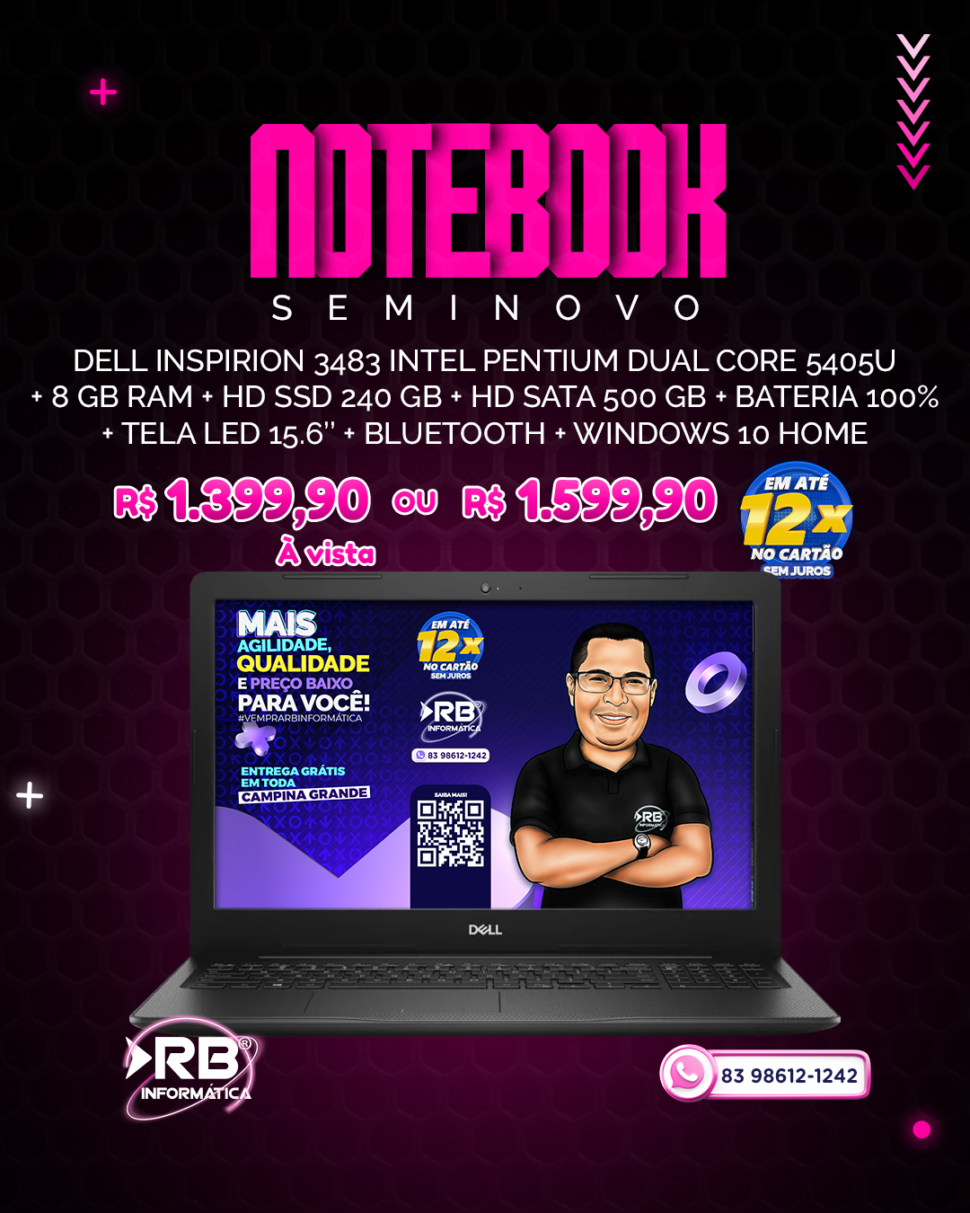 Notebook SEMINOVO Dell Inspiron 3483 Intel Pentium Dua Core 5405U