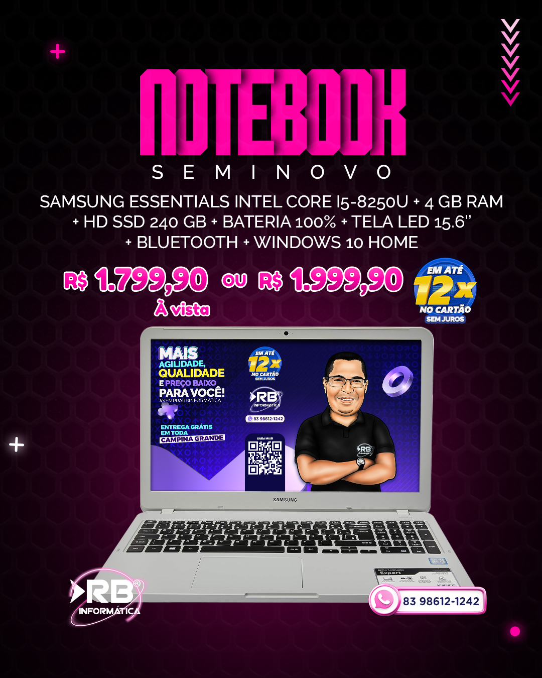 Notebook SEMINOVO Samsung Essentials Intel Core i5-8250U