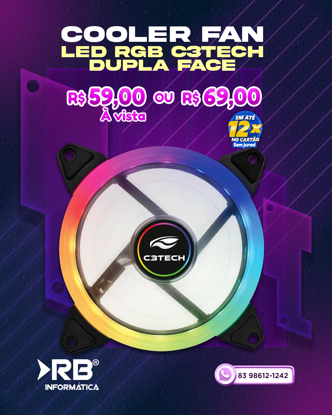 Cooler FAN LED RGB C3TECH Dupla Face