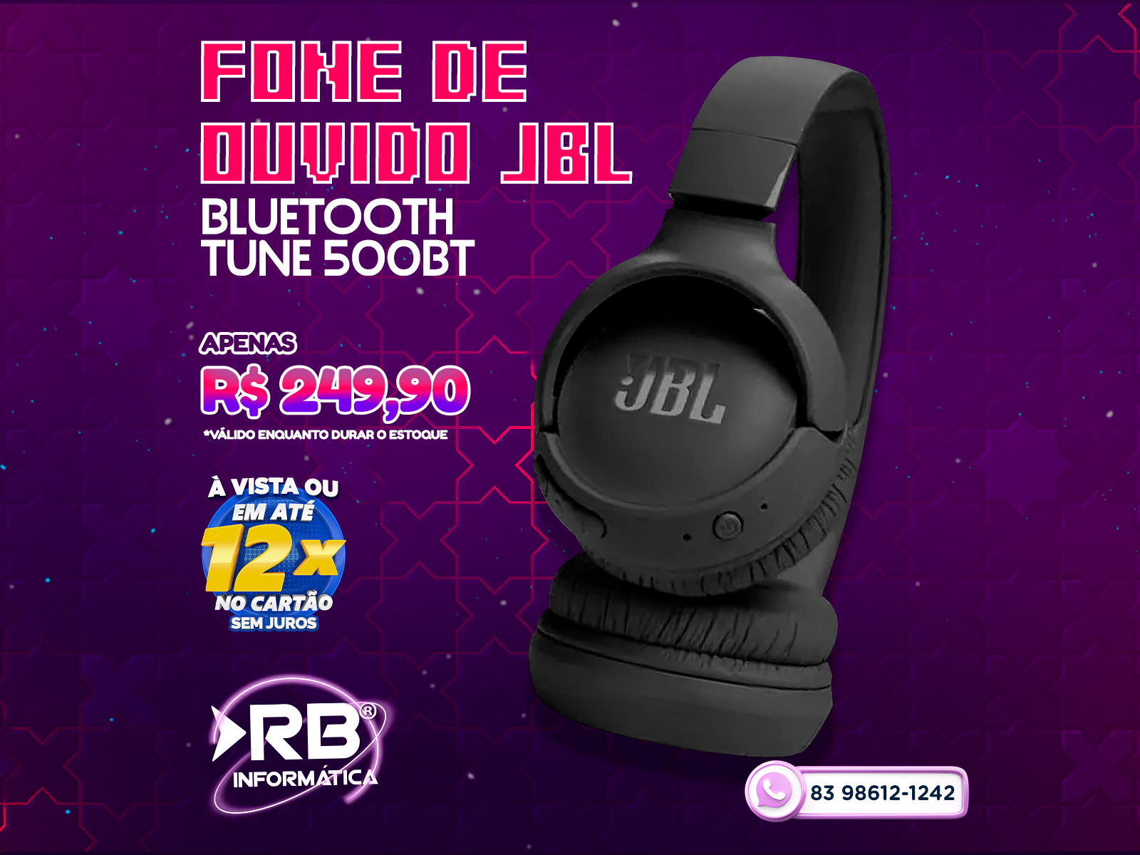 Fones de ouvido JBL Bluetooth tune 500BT