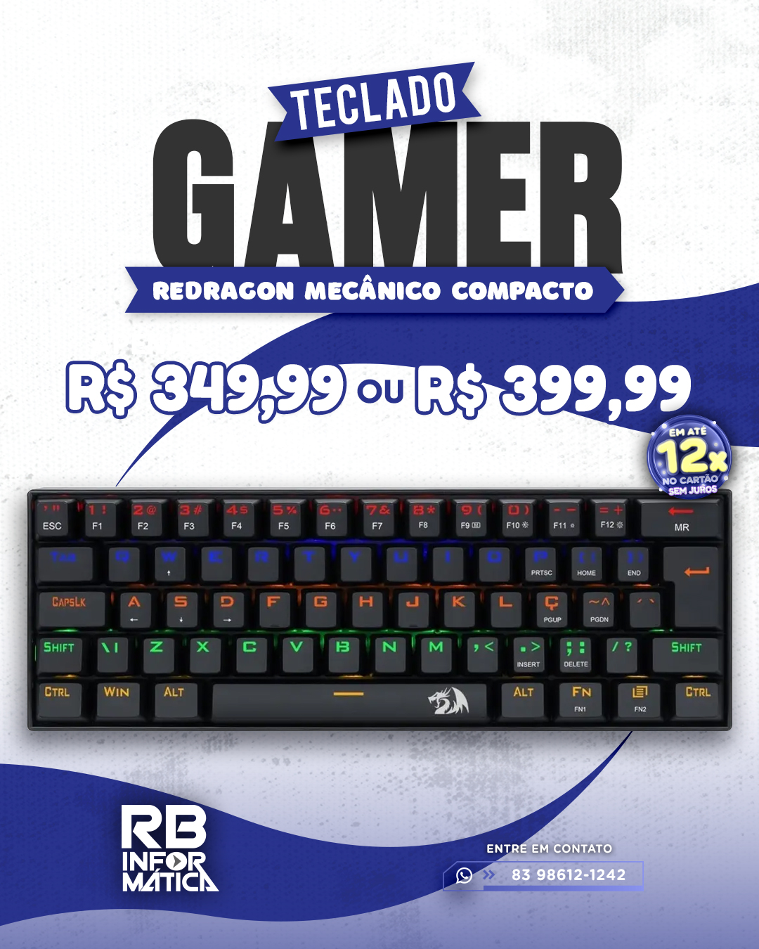 Teclado Gamer REDRAGON MECÂNICO COMPACTO