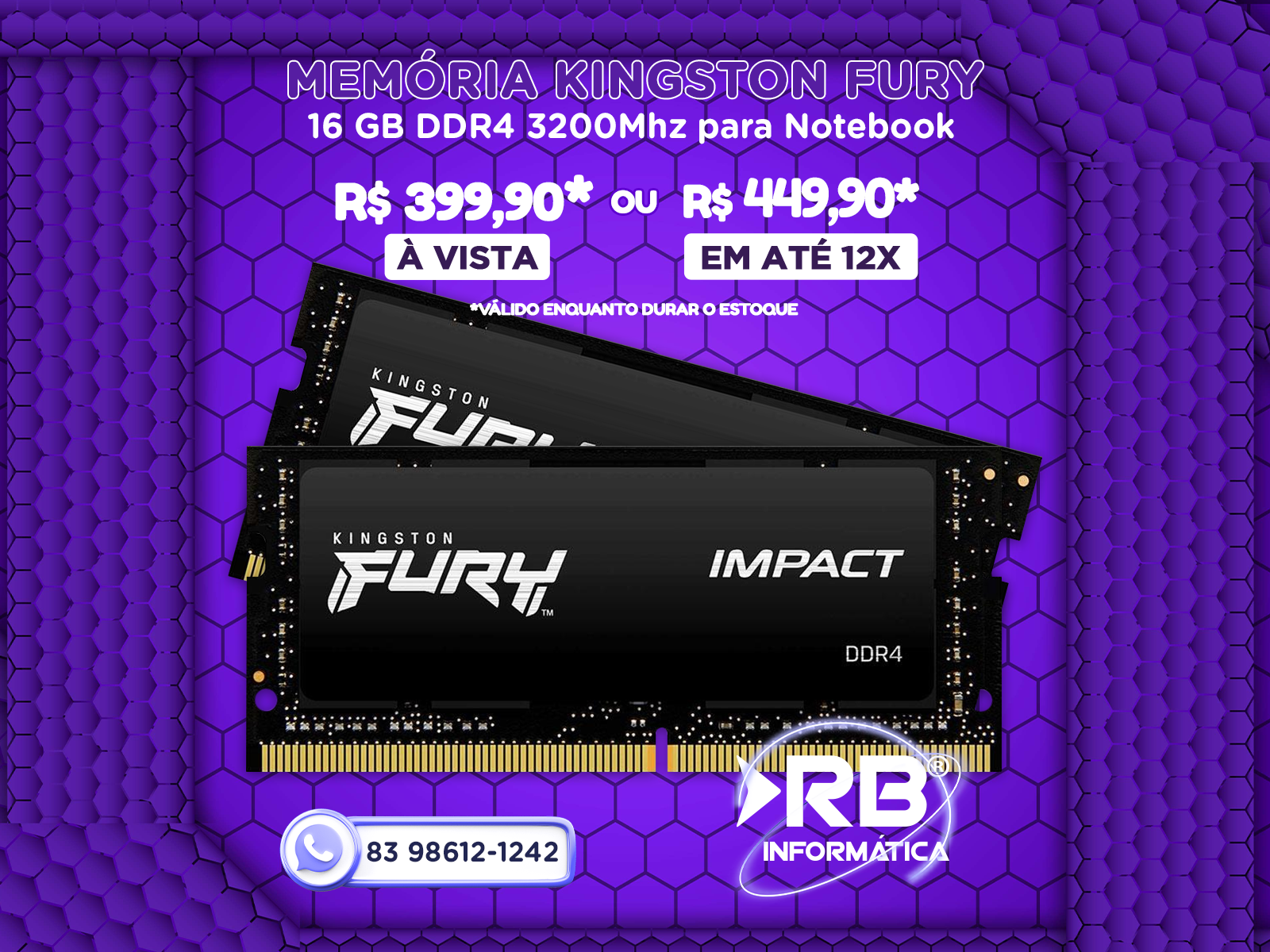 Memória Kingston FURY 16GB DDR4 3200MHz para notebook