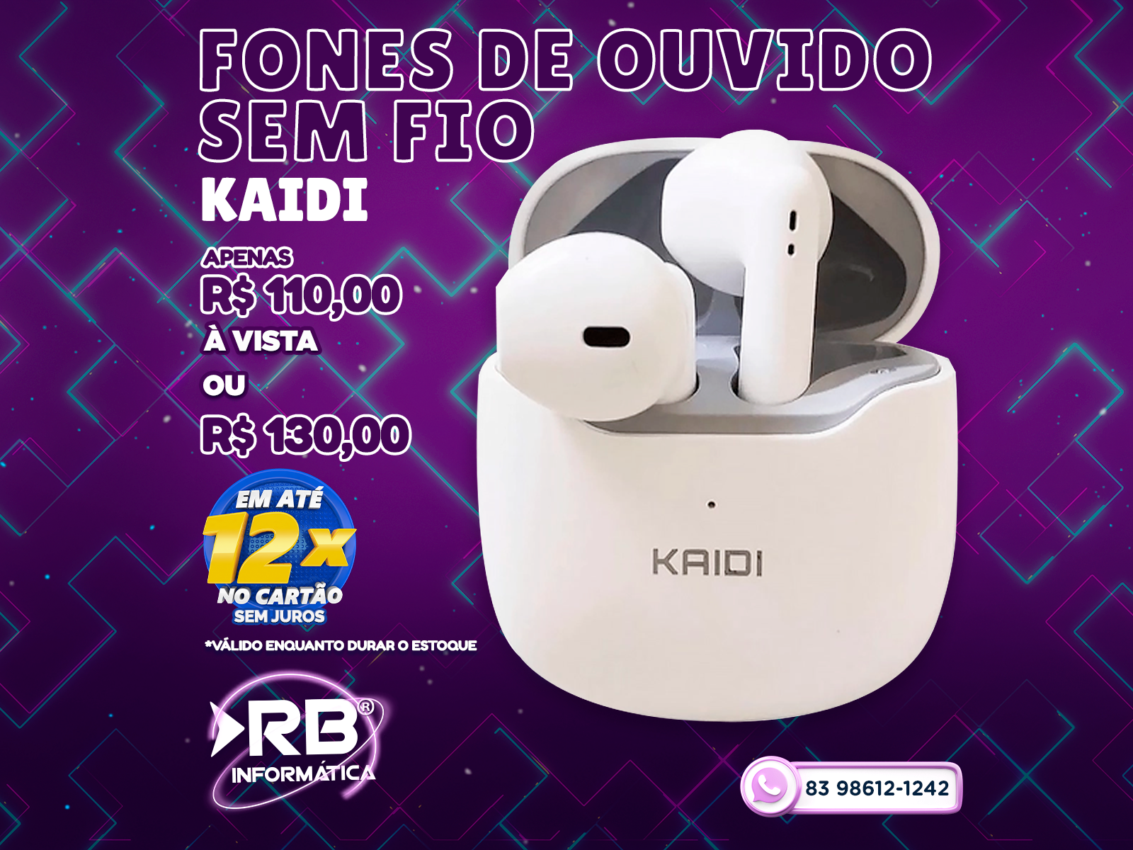 Fones de ouvido sem fio KAIDI