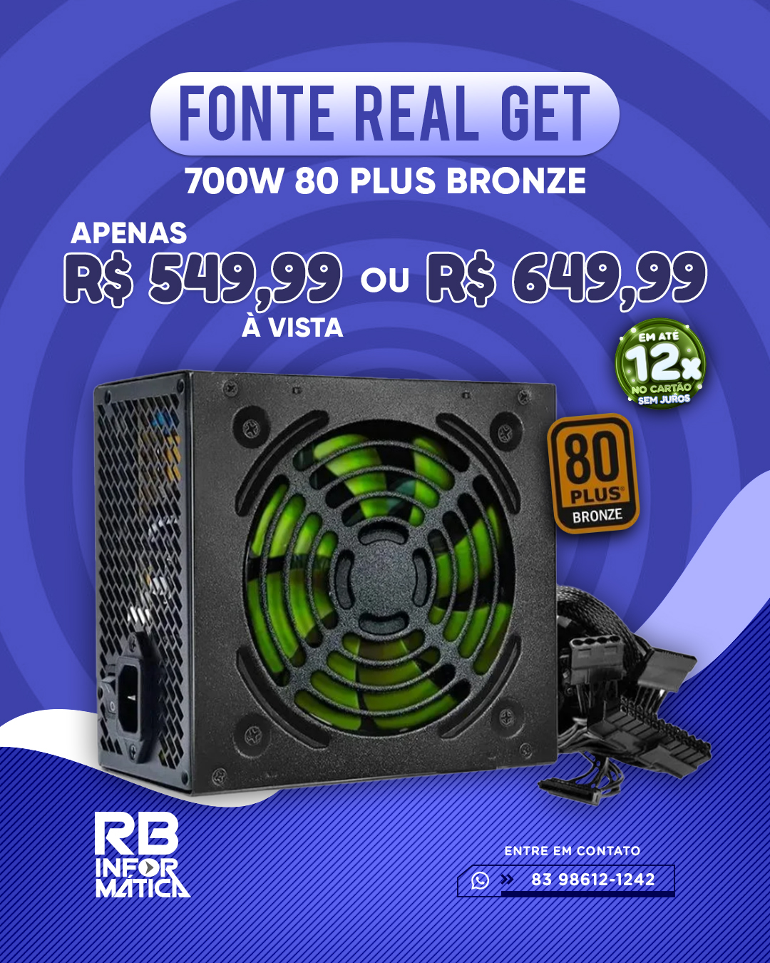 Fonte Real GET - 700W 80 Plus Bronze