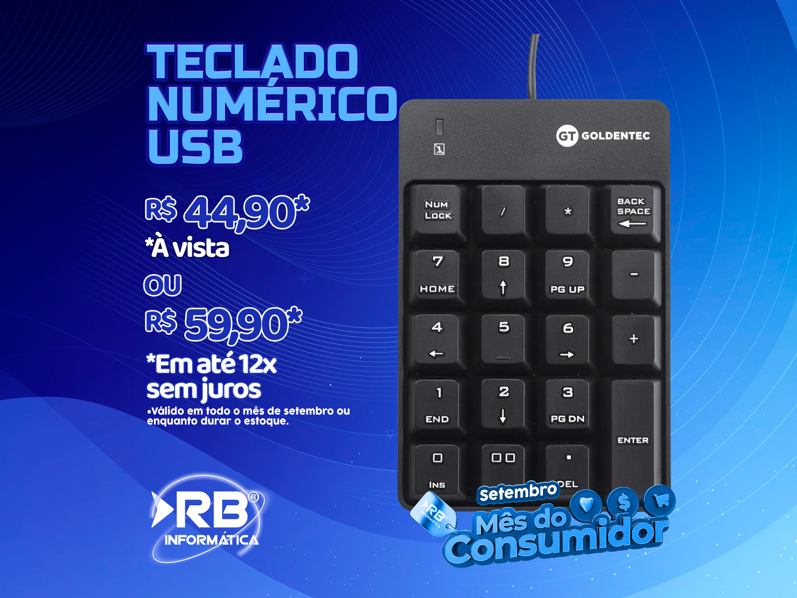 Teclado Numérico USB Goldentec