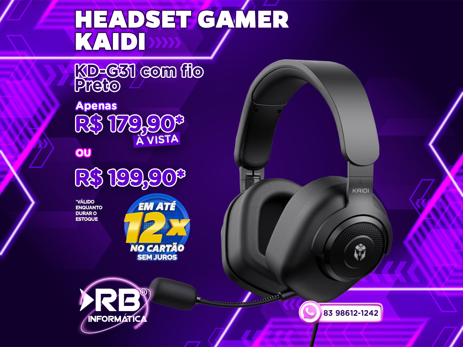 Headset Gamer KAIDI Preto