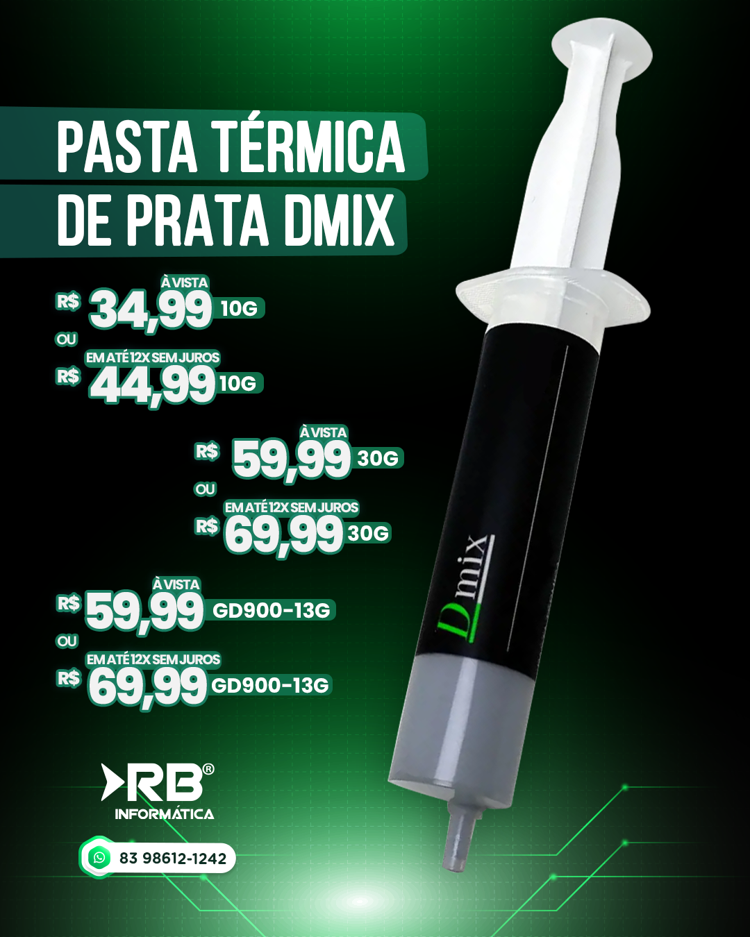 PASTA TÉRMICA DE PRATA DMIX 10G