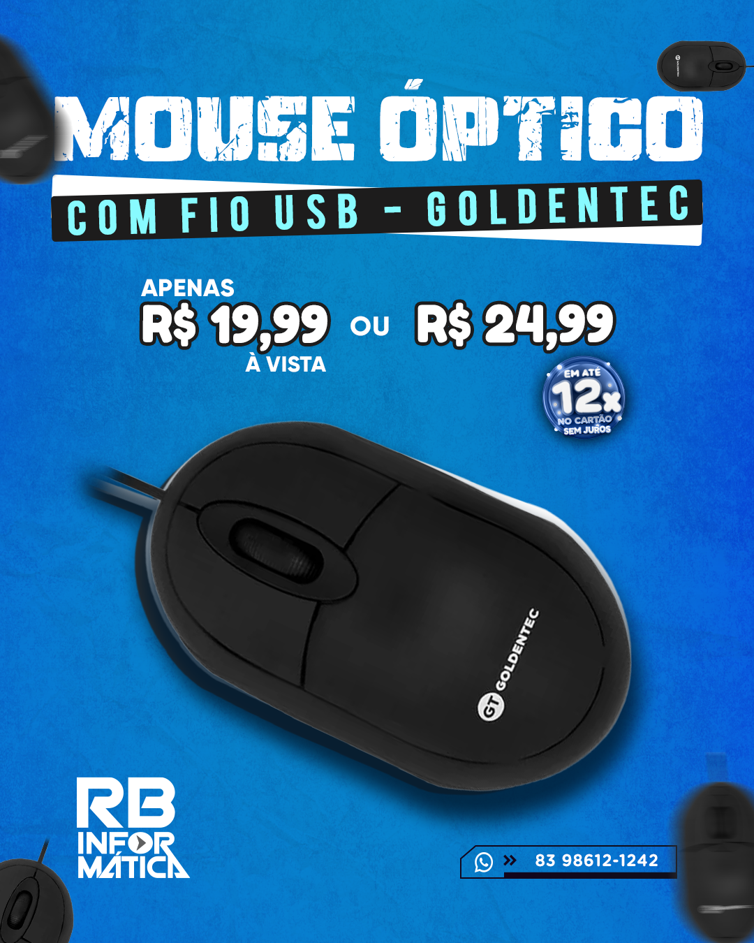 Mouse Óptico com fio USB - GOLDENTEC