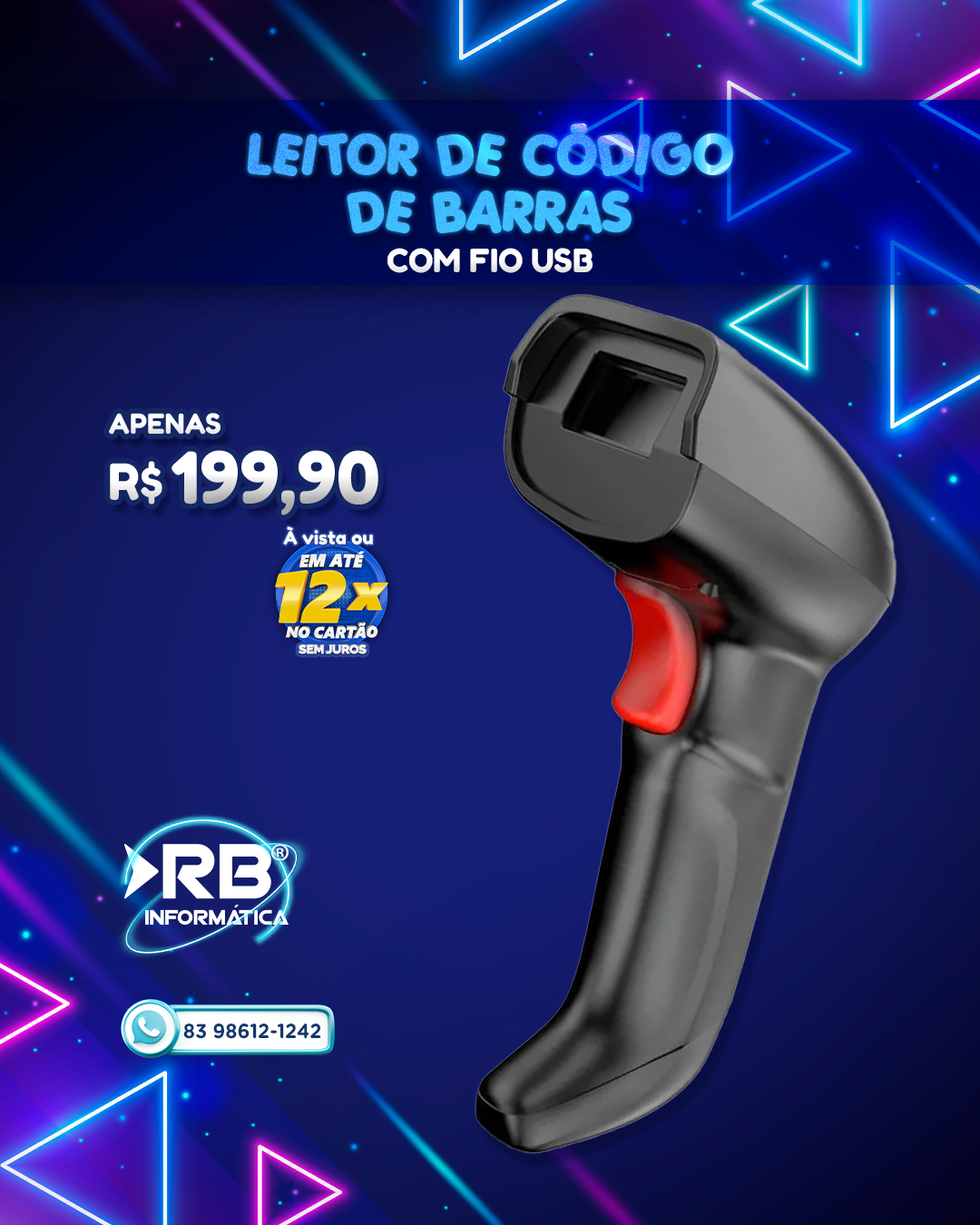 Leitor de Código de Barras com Fio USB
