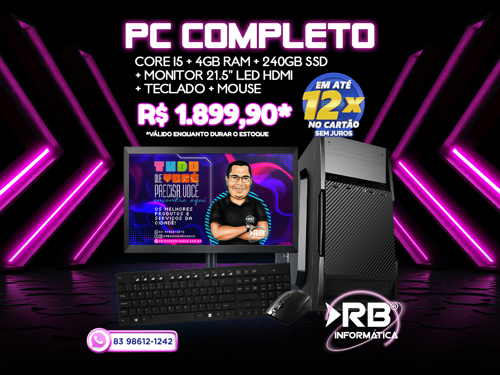 PC completo CORE i5 + 4GB RAM + 240GB SSD + monitor 21.5” LED HDMI + teclado + mouse