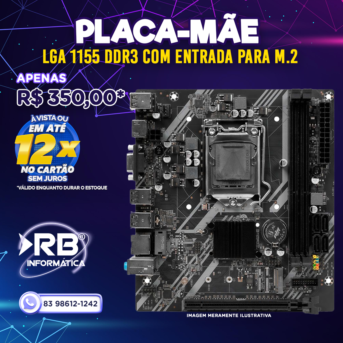 Placa-mãe LGA 1155 DDR3 com entrada para M.2