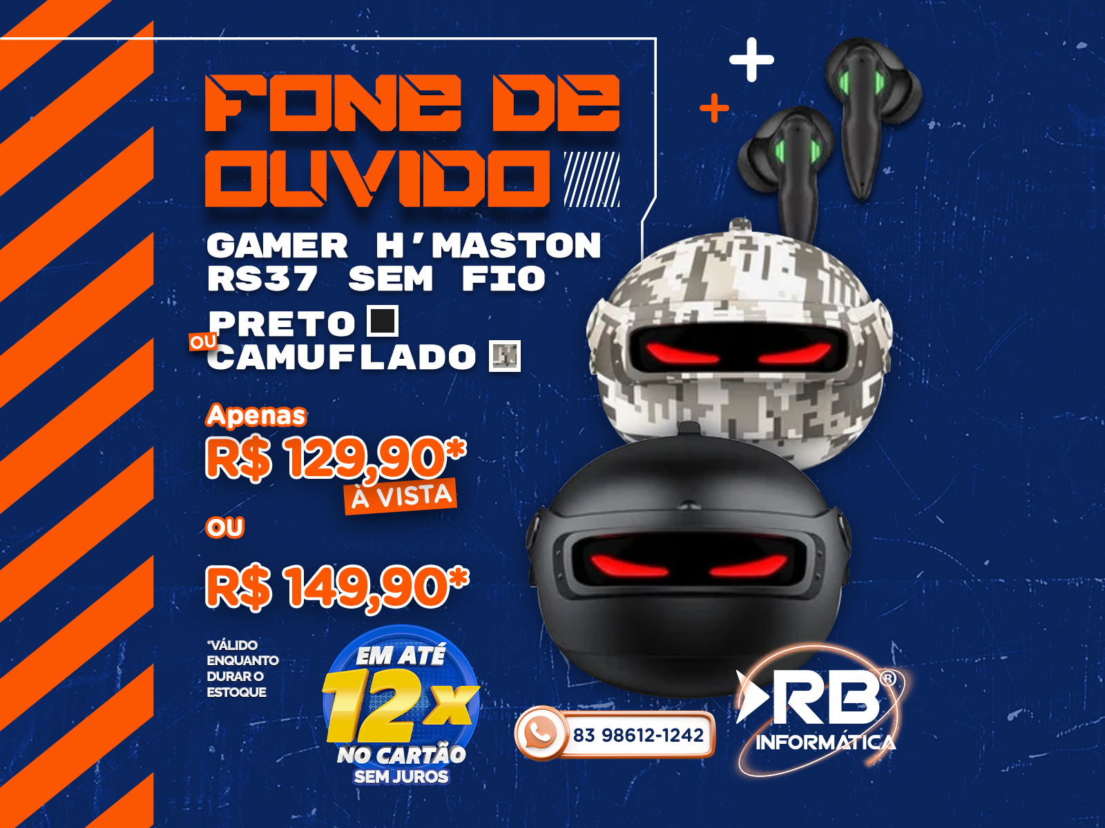 Fone de ouvido gamer H'MASTON RS37 sem fio preto