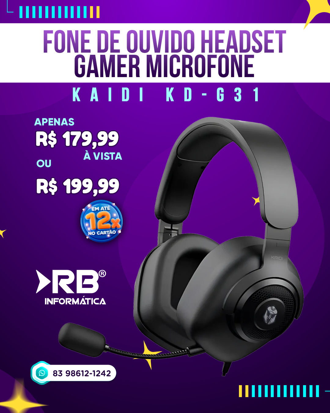 Fone de Ouvido Headset Gamer Microfone KAIDI KD-G31