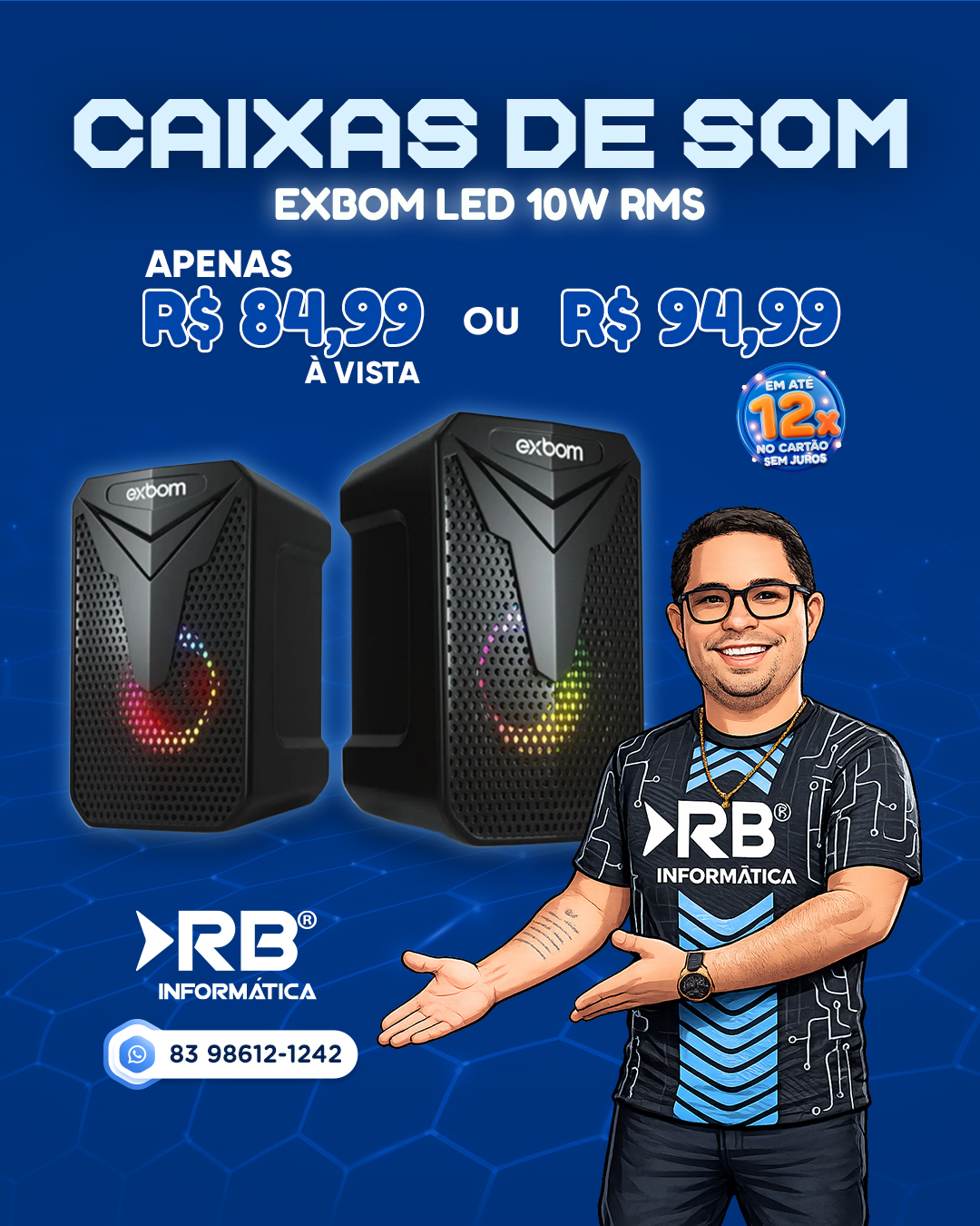 Caixas de Som EXBOM LED 10W RMS