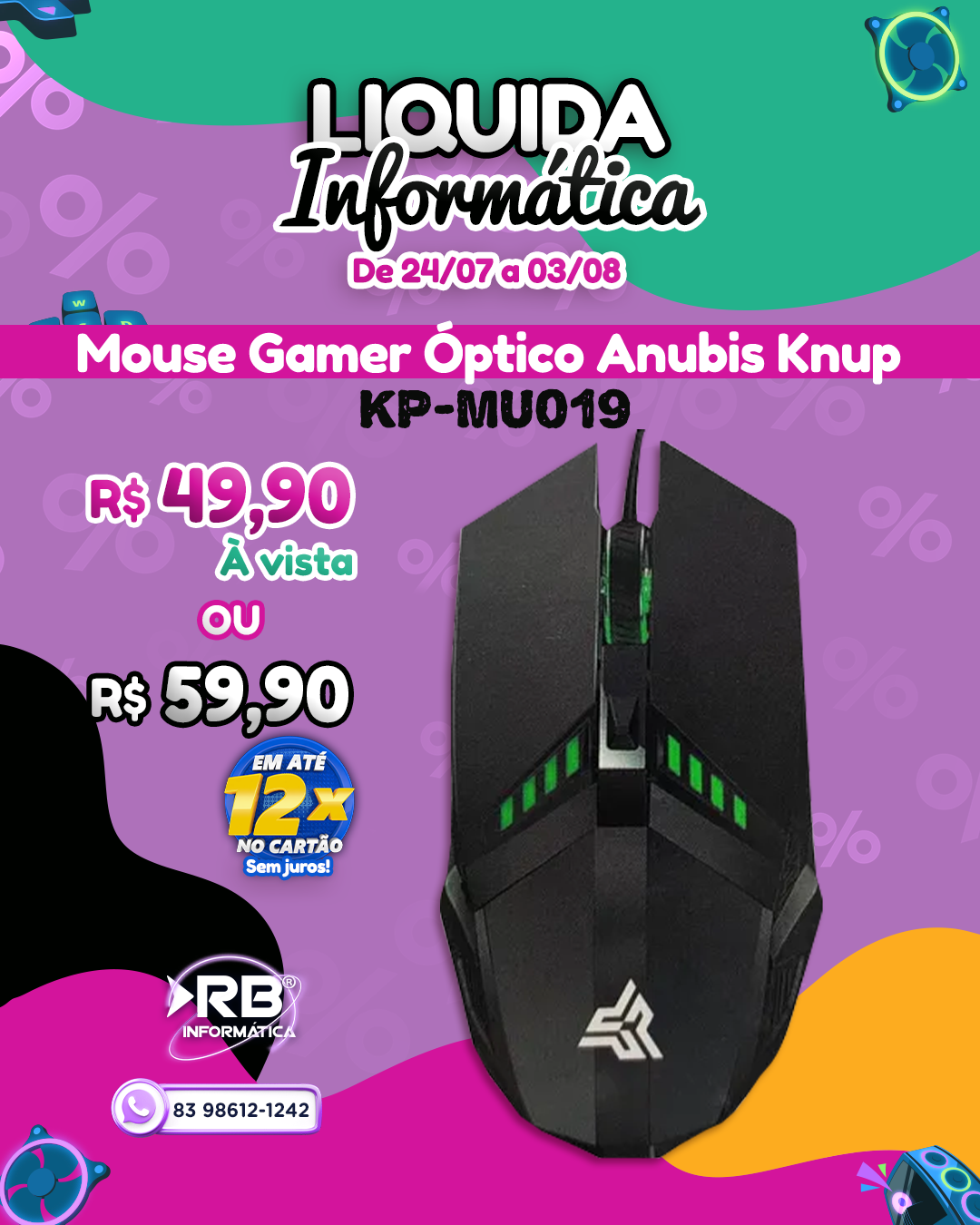 Mouse Gamer Óptico Anubis Knup - KP-MU019